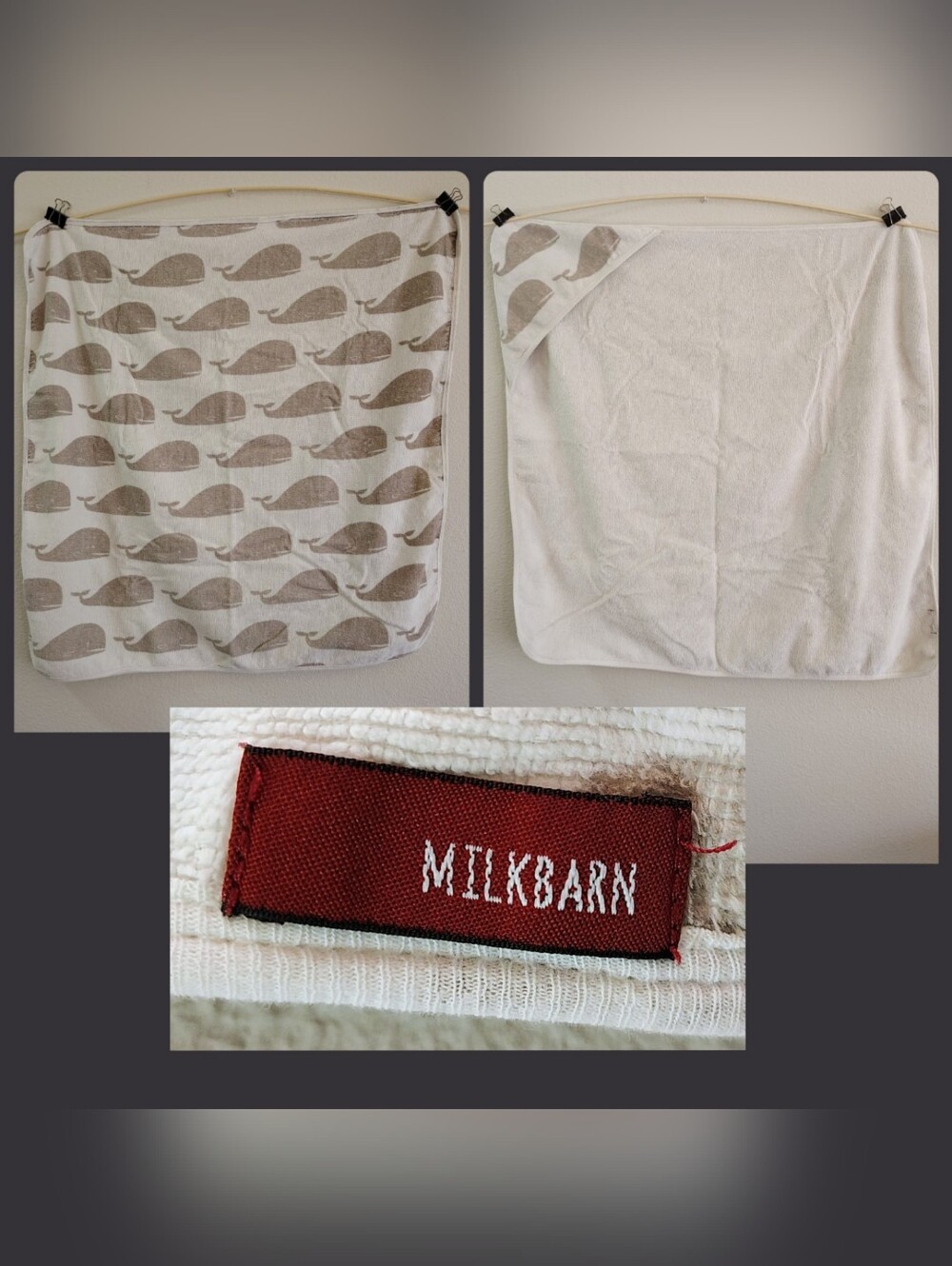 Milkbarn Organic Cotton Hooded Baby Towel with Gray Whale Pattern (30" x 30")